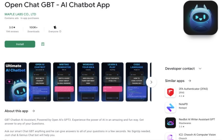 Chat GBT app fleeceware