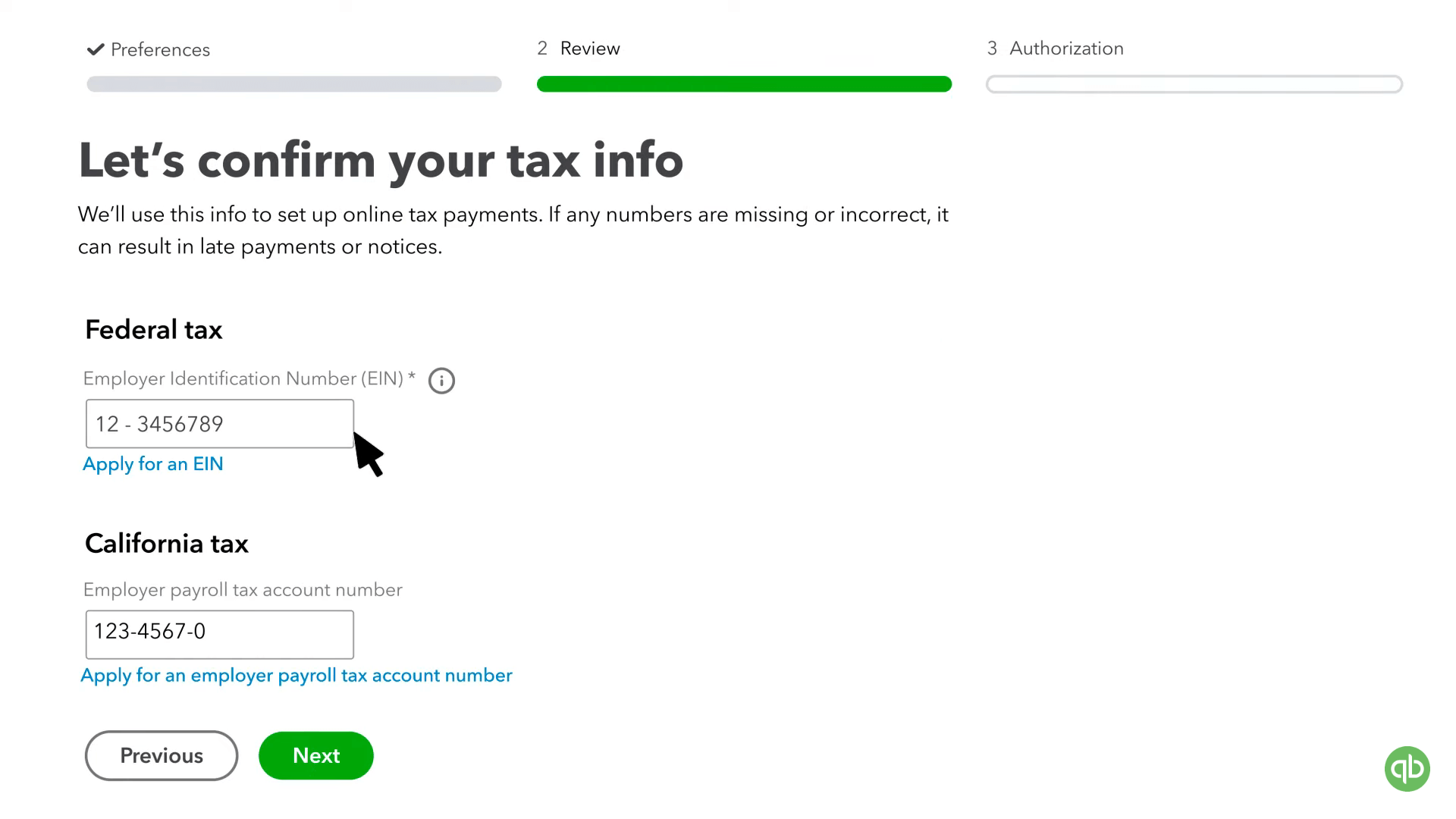 QuickBooks Payroll tax information